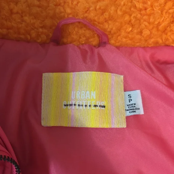 Urban Outfitters Pink Puffer with Orange Collar, Size S - Picture 2 of 7